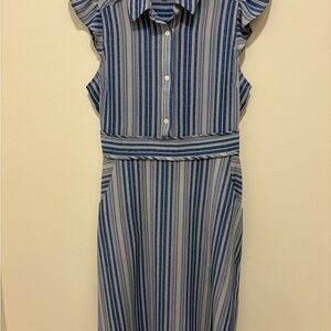 Monteau Blue and White Casual Sundress with Polo Collar